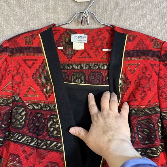 Tina Barrie Petites Jacket 12 USA L Southwest Print Cardigan Statement Sweater - Picture 7 of 10